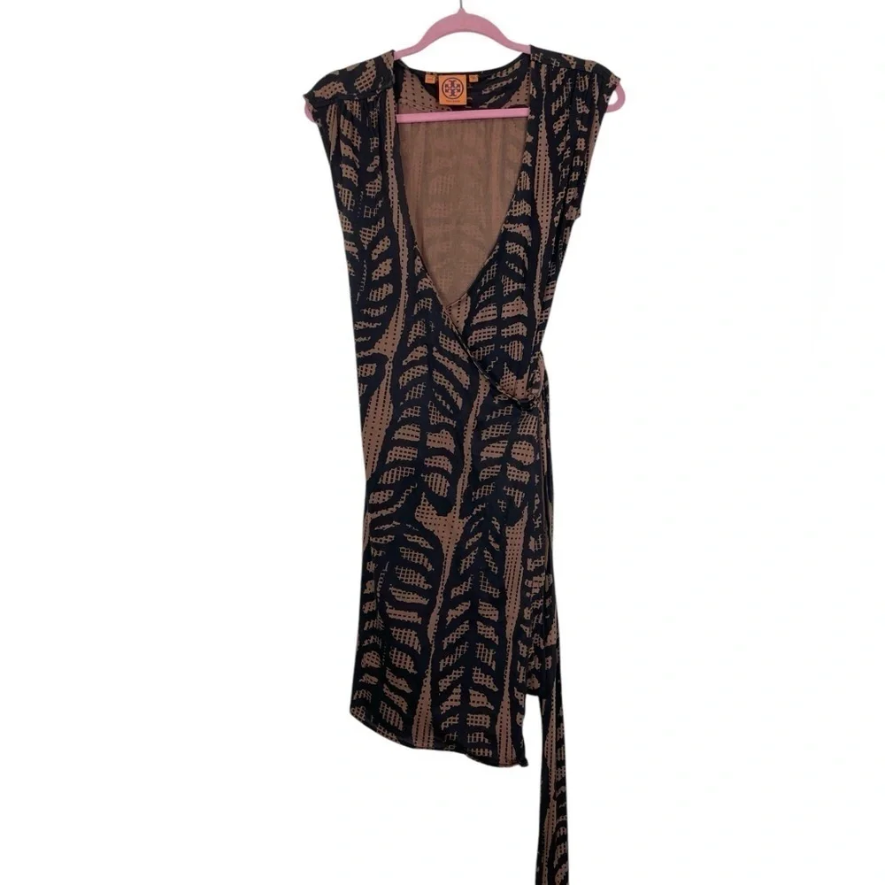 Tory Burch Ivette Kongo Leaf Print Silk Dress in Black Brown Size XSmall - Picture 10 of 11